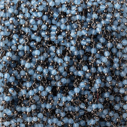 2mm Santorini Blue Chalcedony Micro Faceted Rounds on Black Gold Plated Dangling Chain (ONLINE ORDER ONLY)