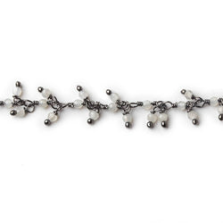 2mm White Moonstone micro faceted round Black Gold Dangling Chain by the foot