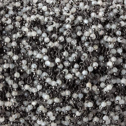 2mm White Moonstone micro faceted round Black Gold Dangling Chain by the foot