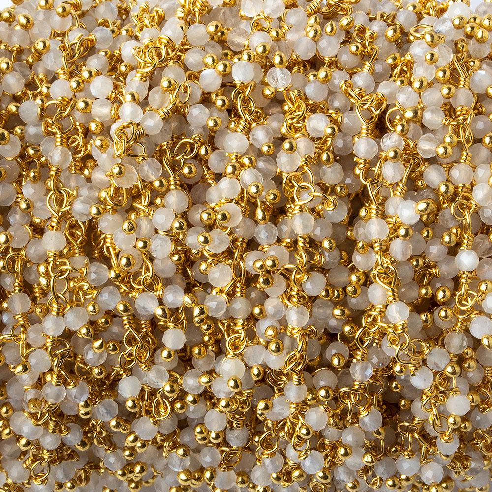 2mm White Moonstone micro faceted round Gold Dangling Chain by the foot (ONLINE ORDER ONLY)