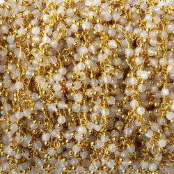 2mm White Moonstone micro faceted round Gold Dangling Chain by the foot (ONLINE ORDER ONLY)