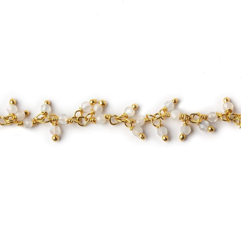 2mm White Moonstone micro faceted round Gold Dangling Chain by the foot (ONLINE ORDER ONLY)