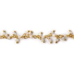 2mm White Moonstone micro faceted round Gold Dangling Chain by the foot (ONLINE ORDER ONLY)