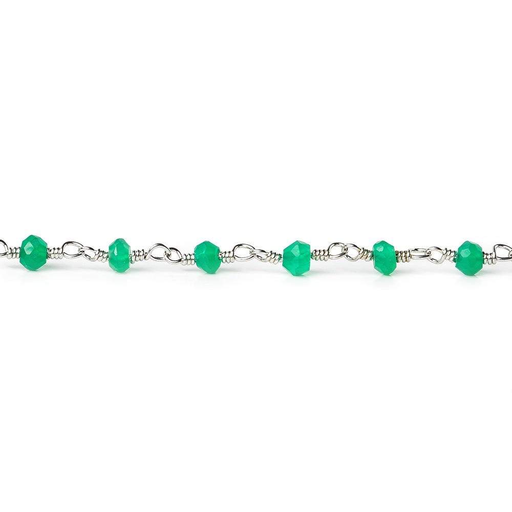 3-3.5mm Green Onyx faceted rondelle Silver plated Chain by the foot (ONLINE ORDER ONLY)