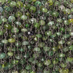 3-3.5mm Moss Aquamarine tonal faceted rondelle Black Gold .925 Silver Chain by the foot 45 beads AAA