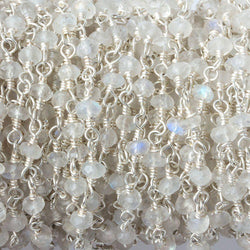 3-3.5mm Rainbow Moonstone Silver plated Wire Wrapped Chain 38 pcs (ONLINE ORDER ONLY)