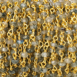 3-4mm Moss Aquamarine faceted rondelle Vermeil Chain by the foot