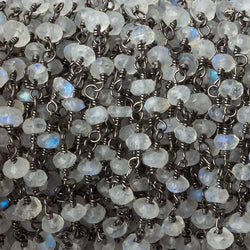 3-4mm Rainbow Moonstone Faceted Rondelle Black Gold plated Chain by the foot 34 pcs (ONLINE ORDER ONLY)