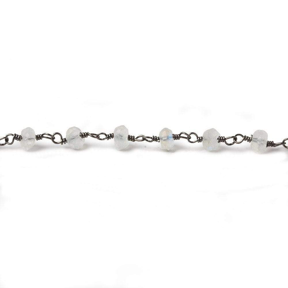 3-4mm Rainbow Moonstone Faceted Rondelle Black Gold plated Chain by the foot 34 pcs (ONLINE ORDER ONLY)