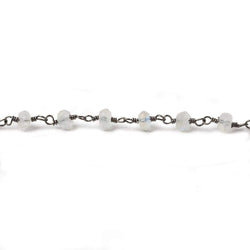 3-4mm Rainbow Moonstone Faceted Rondelle Black Gold plated Chain by the foot 34 pcs (ONLINE ORDER ONLY)