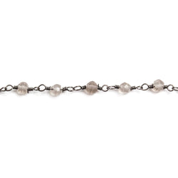3-4mm Smoky Quartz round Black Gold plated Chain by the foot 36 pieces