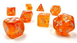 Borealis® Polyhedral Blood Orange/white Luminary™ 7-Die Set (with bonus die) (Online Only)