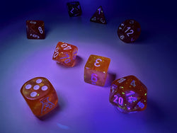 Borealis® Polyhedral Blood Orange/white Luminary™ 7-Die Set (with bonus die) (Online Only)