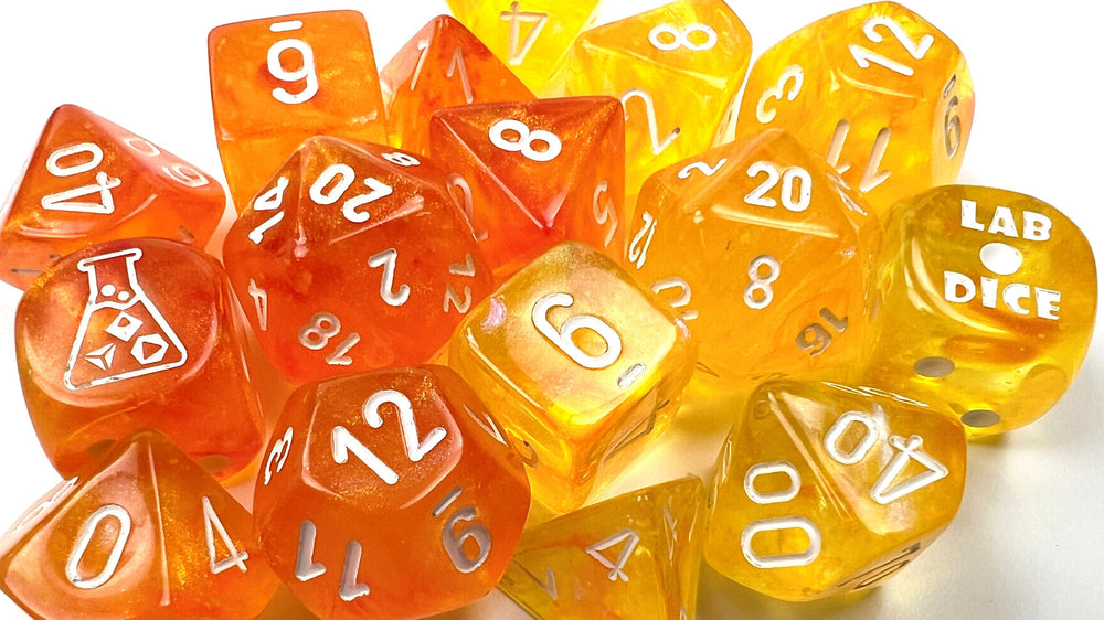Borealis® Polyhedral Blood Orange/white Luminary™ 7-Die Set (with bonus die) (Online Only)