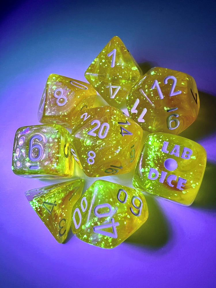 Borealis® Polyhedral Canary/white Luminary™ 7-Die Set (with bonus die) (Online Only)