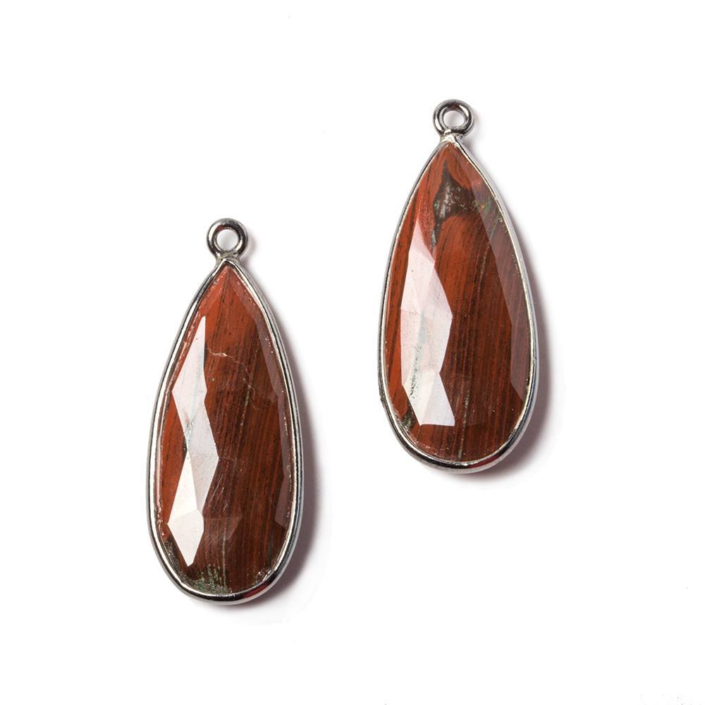 30x12mm Oxidized Silver Bezeled Red Jasper Pear Pendant Matching Set of 2 (ONLINE ORDER ONLY)