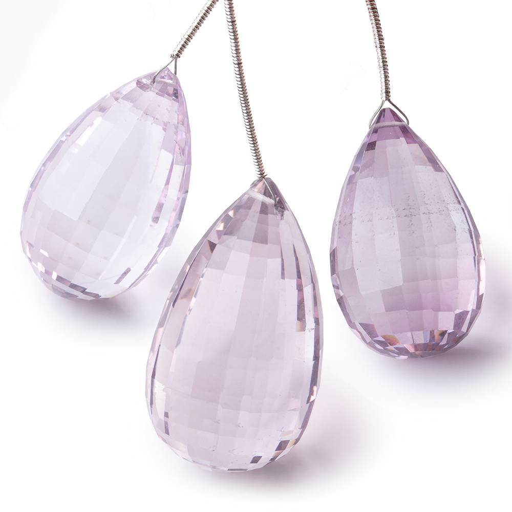 31-40mm Pink Amethyst Checkerboard Faceted Tear Drop Focal Set of 3 Beads AAA (ONLINE ORDER ONLY)
