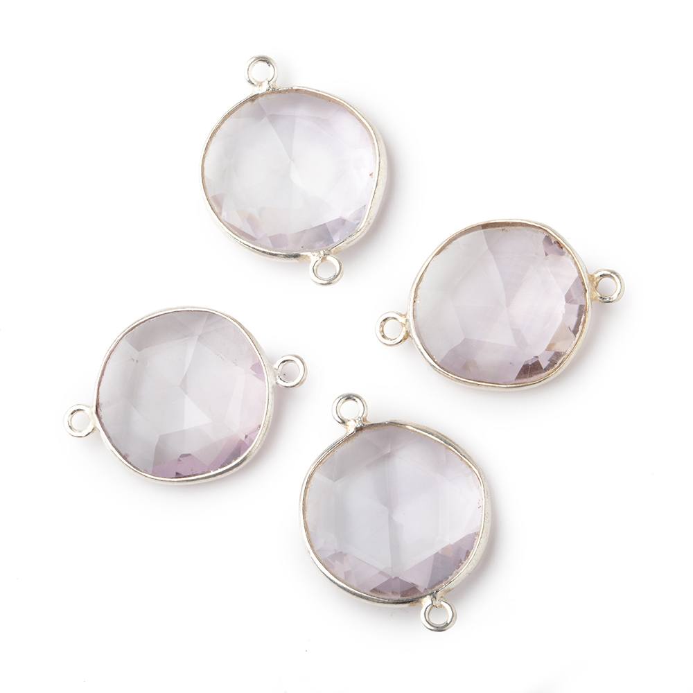 14x13mm Silver .925 Bezel Pink Amethyst Faceted Nugget Connector Set of 4 Pieces (ONLINE ORDER ONLY)