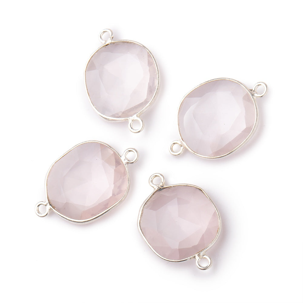 14x12mm Silver .925 Bezel Rose Quartz Faceted Nugget Connector Set of 4 Pieces (ONLINE ORDER ONLY)