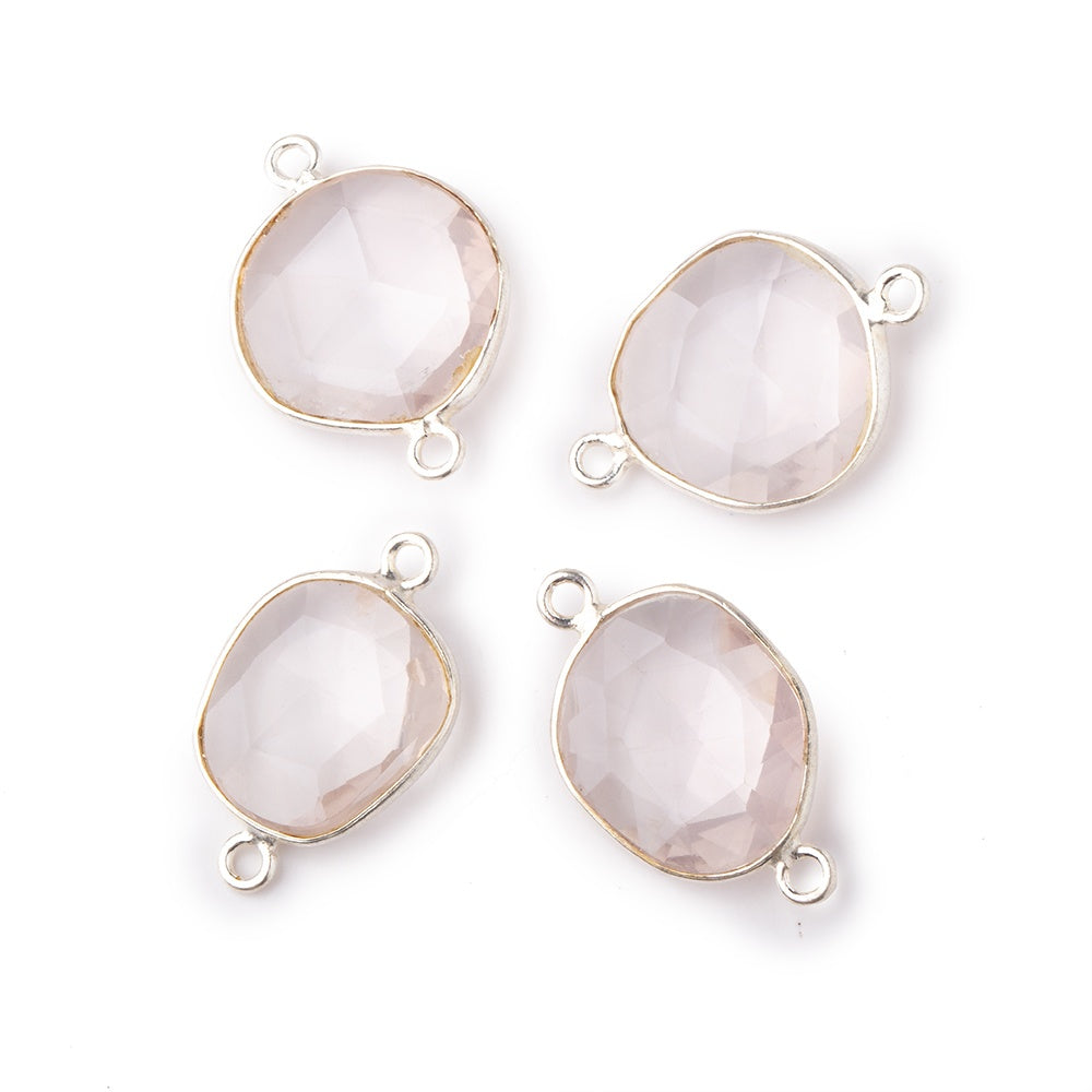 12x11mm Silver .925 Bezel Rose Quartz Faceted Nugget Connector Set of 4 Pieces (ONLINE ORDER ONLY)