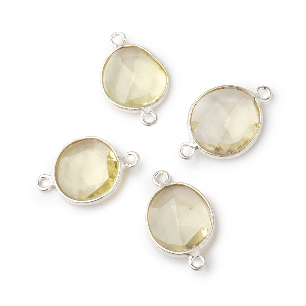 11x10mm Silver .925 Bezel Lemon Quartz Faceted Nugget Connector Set of 4 Pieces (ONLINE ORDER ONLY)