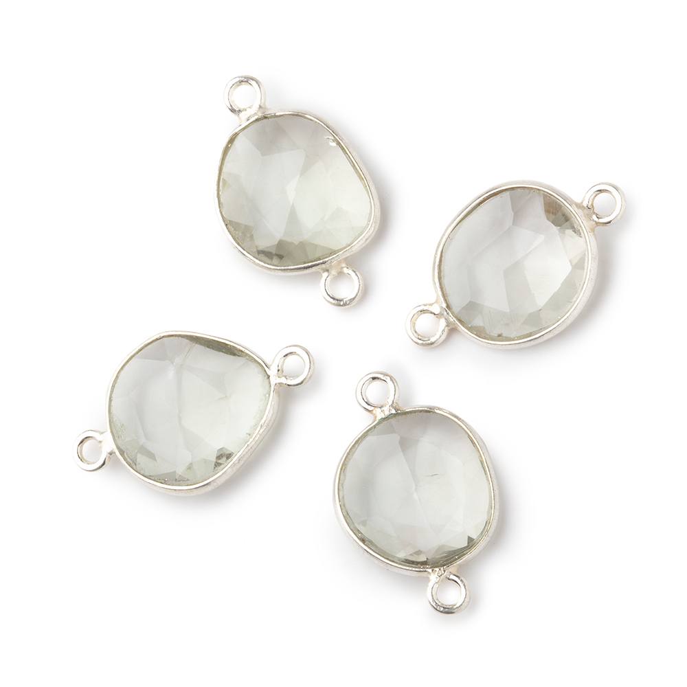 11x10mm Silver .925 Bezel Prasiolite Faceted Nugget Connector Set of 4 Pieces (ONLINE ORDER ONLY)