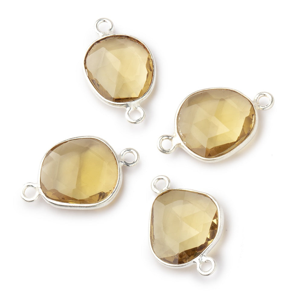 11x10mm Silver .925 Bezel Whiskey Quartz Faceted Nugget Connector Set of 4 Pieces (ONLINE ORDER ONLY)