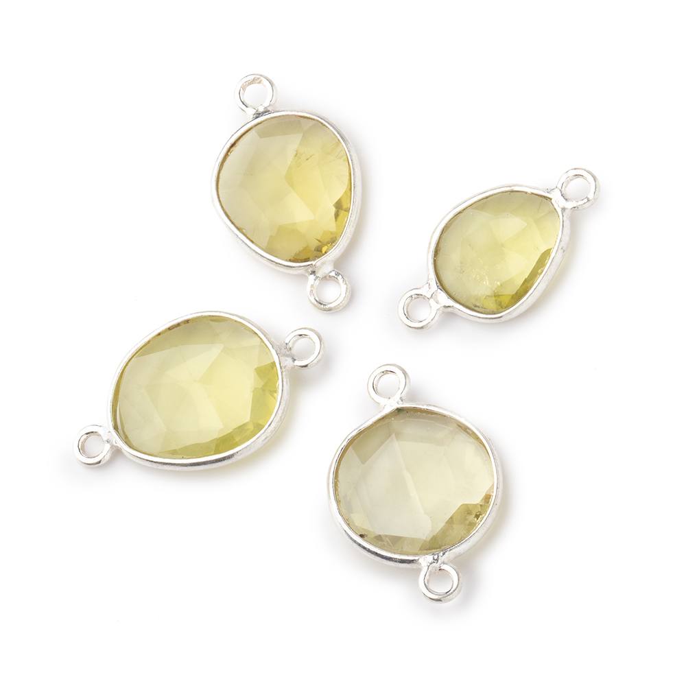 9x9mm Silver .925 Bezel Lemon Quartz Faceted Nugget Connector Set of 4 Pieces (ONLINE ORDER ONLY)