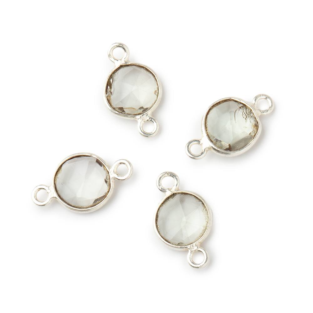 9x9mm Silver .925 Bezel Prasiolite Faceted Nugget Connector Set of 4 Pieces (ONLINE ORDER ONLY)