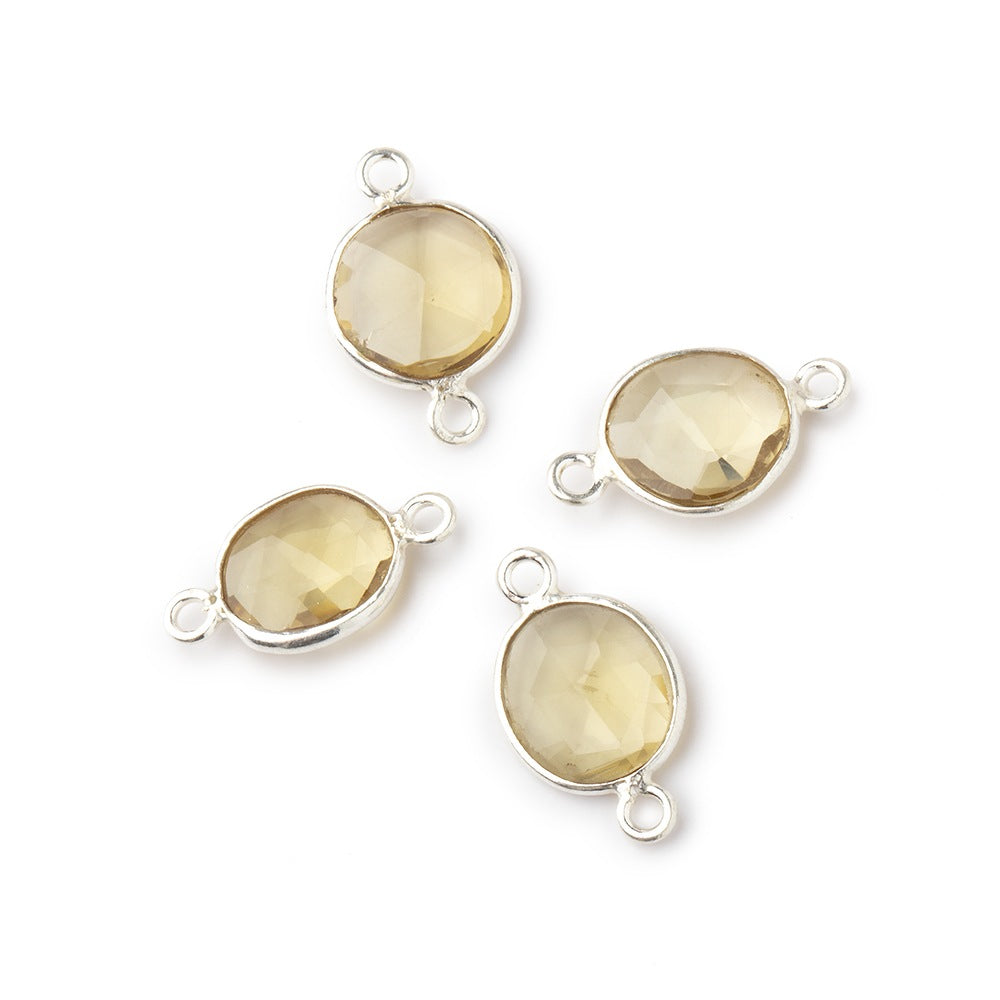 8x8mm Silver .925 Bezel Whiskey Quartz Faceted Nugget Connector Set of 4 Pieces (ONLINE ORDER ONLY)