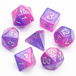 Pink & Blue w/silver Galaxy Glitter 7-Dice Set RPG (Online Only)