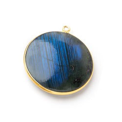 31.5mm Vermeil Bezel Labradorite Plain Coin Pendant Focal 1 piece