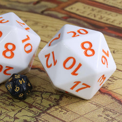 55mm Titan d20 (White with Orange) Huge d20 for DND RPG (Online Only)