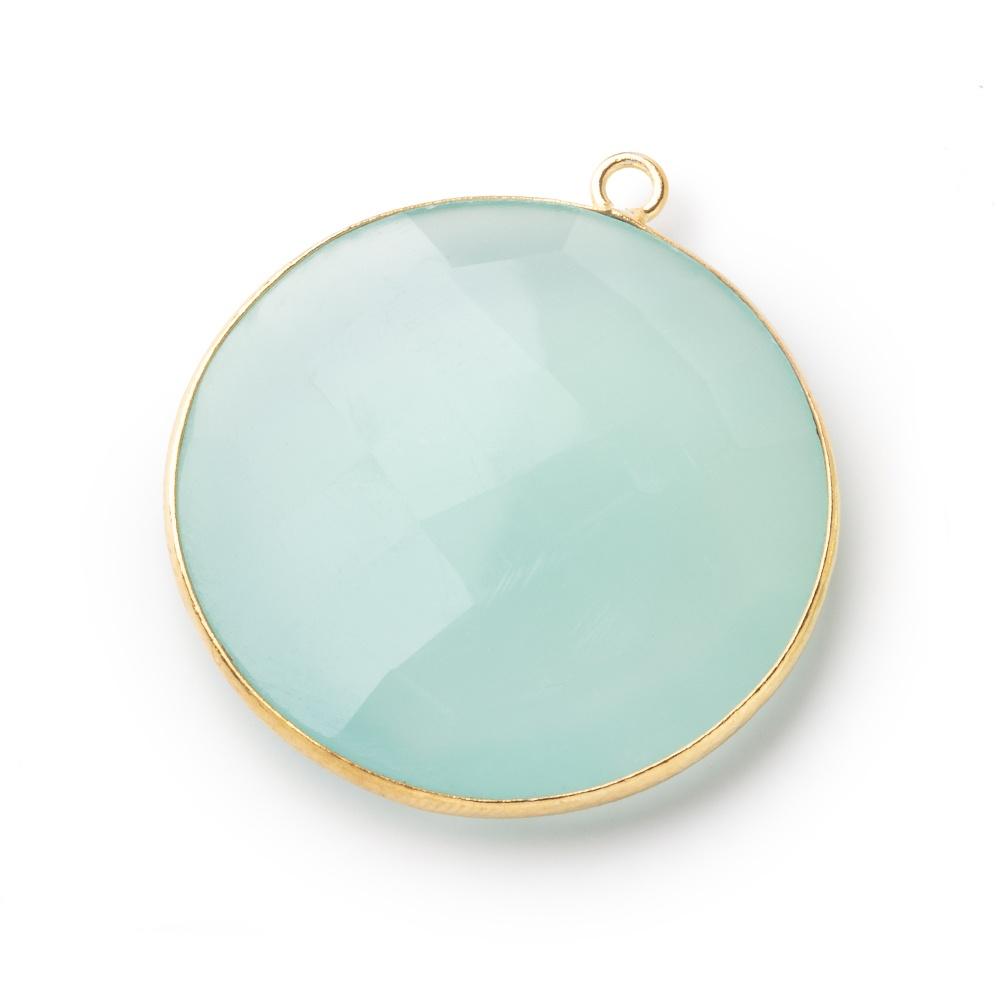 31mm Vermeil Bezel Seafoam Chalcedony Faceted Coin Pendant 1 Focal Bead (ONLINE ORDER ONLY)