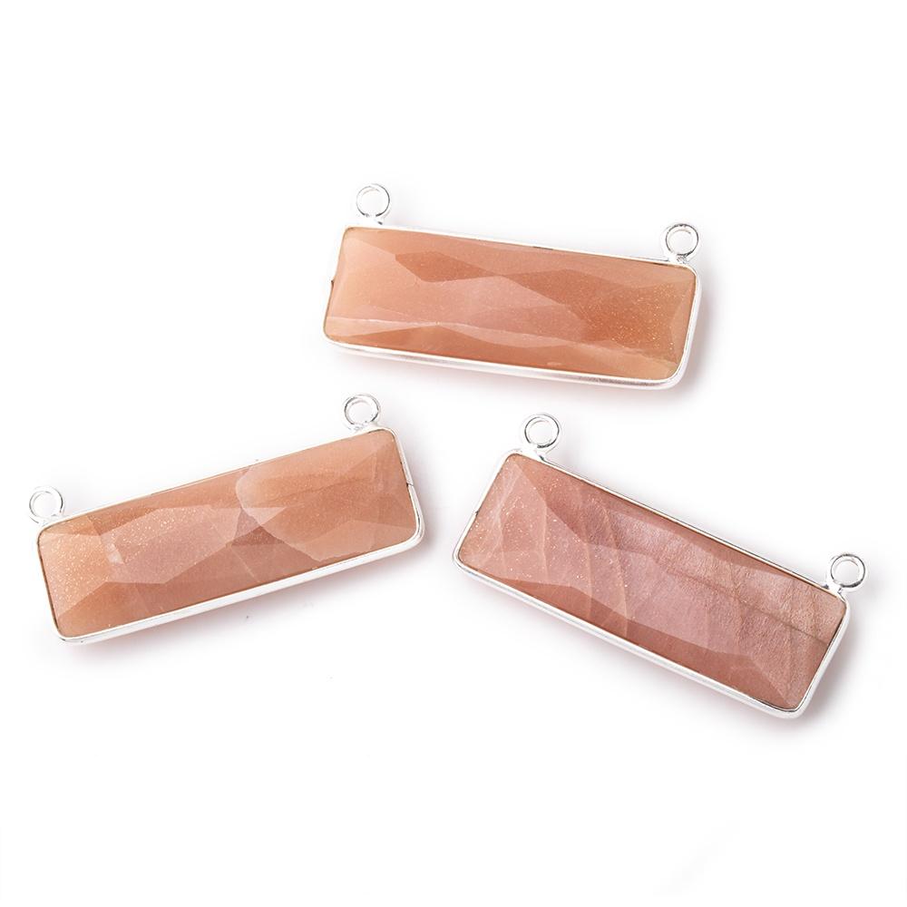 31x11mm Silver Bezel Dark Peach Moonstone Bar 2 ring Connector East West 1 pc (ONLINE ORDER ONLY)