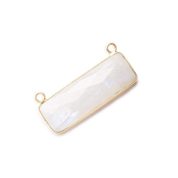 31x11mm Vermeil Bezel Rainbow Moonstone Bar 2 ring Connector East West 1 pc (ONLINE ORDER ONLY)