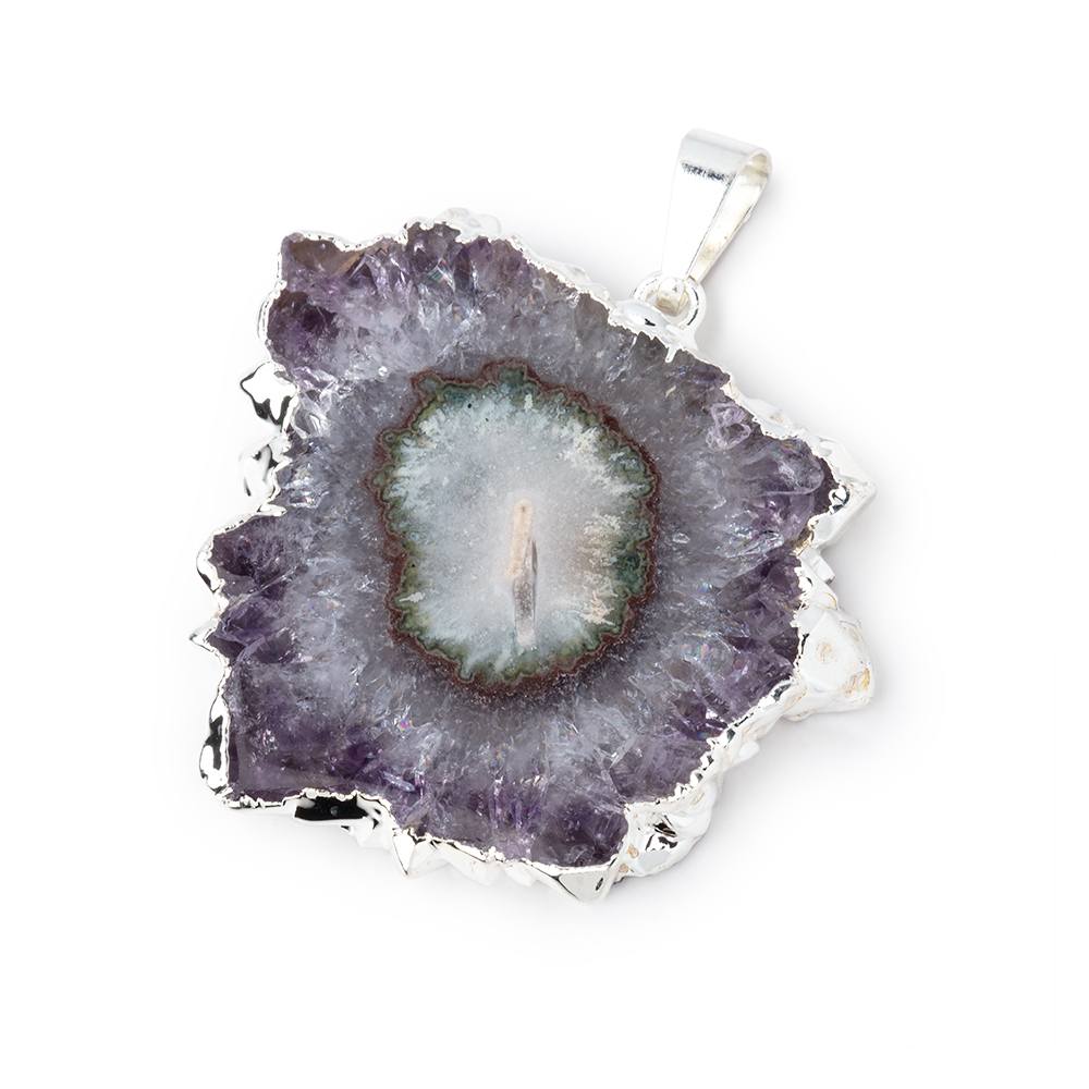 31x35mm Silver Leafed Amethyst Solar Quartz Slice Pendant 1 focal piece (ONLINE ORDER ONLY)