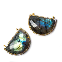 32.5x20mm Vermeil Bezeled CZ & Labradorite Half Moon East West Connector 1 pc (ONLINE ORDER ONLY)
