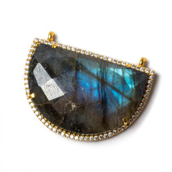 32.5x20mm Vermeil Bezeled CZ & Labradorite Half Moon East West Connector 1 pc (ONLINE ORDER ONLY)
