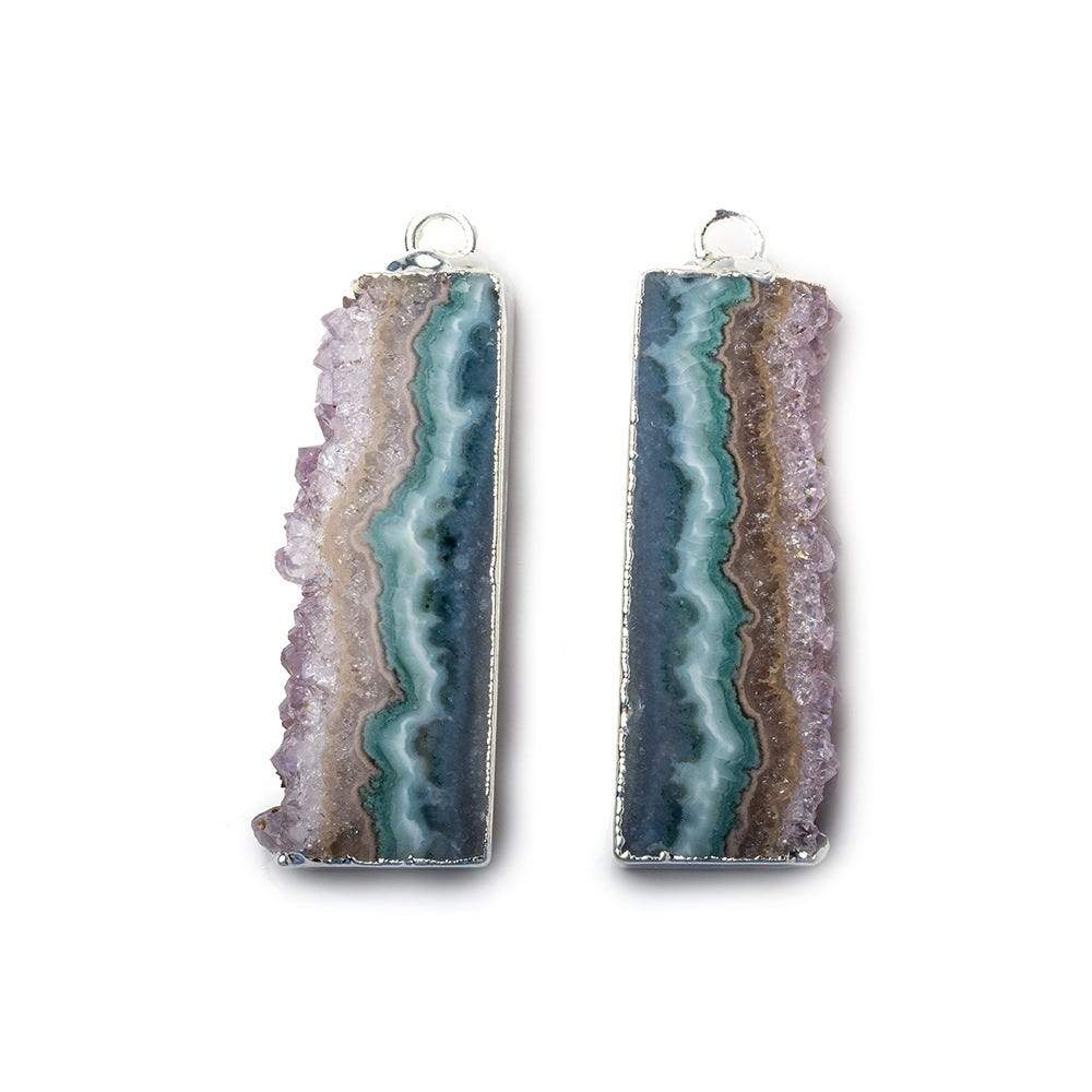 32x12mm Silver Leafed Amethyst & Chalcedony Drusy Natural Slice Pendant Set of 2 (ONLINE ORDER ONLY)