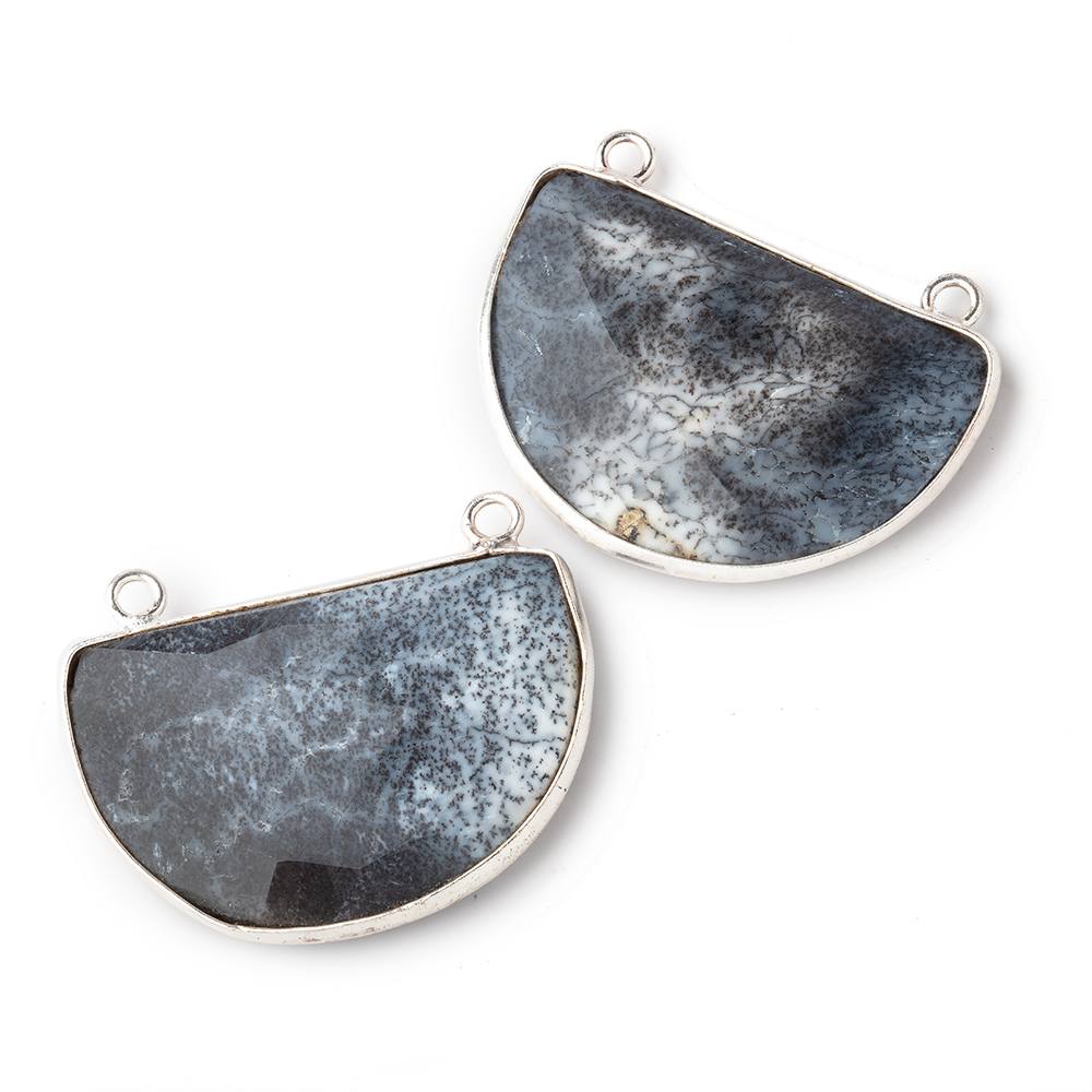 32x22mm Sterling Silver Bezel Dendritic Opal Half Moon Connector (ONLINE ORDER ONLY)