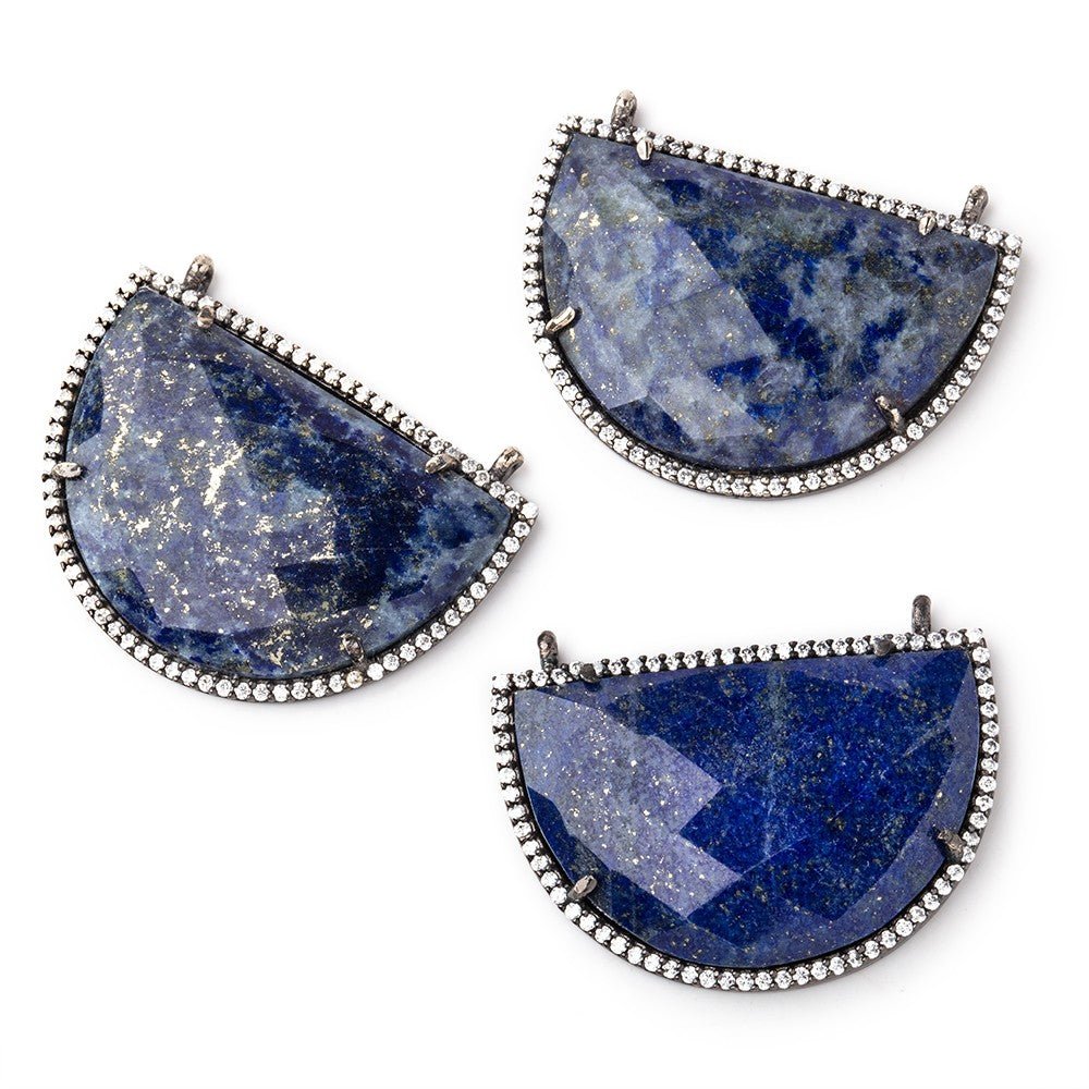 32x23mm Black Gold CZ Bezel Lapis Lazuli Half Moon Connector 1 Focal Bead (ONLINE ORDER ONLY)
