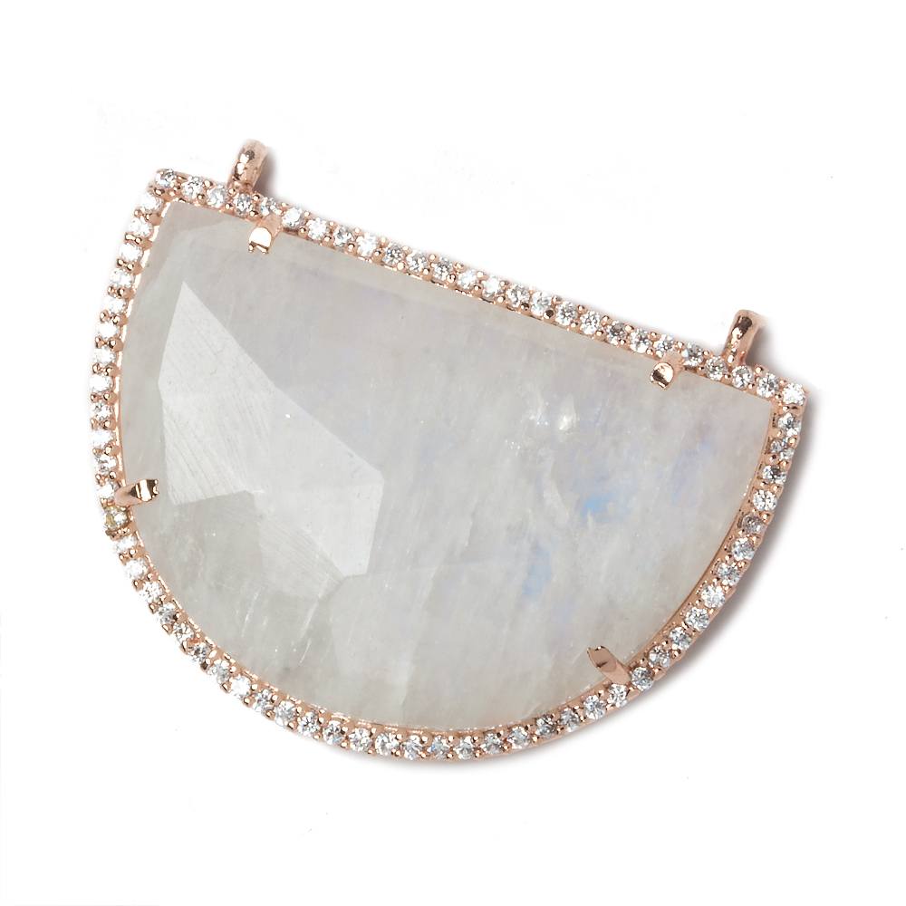 32x23mm Rose Gold Bezel CZ and Rainbow Moonstone Half Moon 2 ring Connector 1 piece (ONLINE ORDER ONLY)