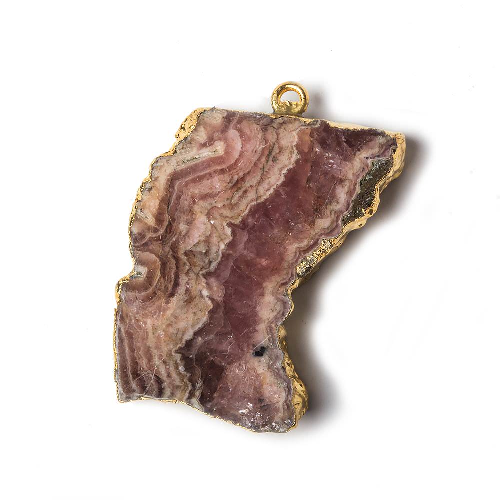 32x23x5mm Gold Leafed Rhodochrosite Slice Focal Bead (ONLINE ORDER ONLY)