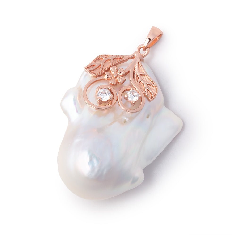 32x28mm Rose Gold Capped White Ultra Baroque Pearl Pendant 1 focal (ONLINE ORDER ONLY)