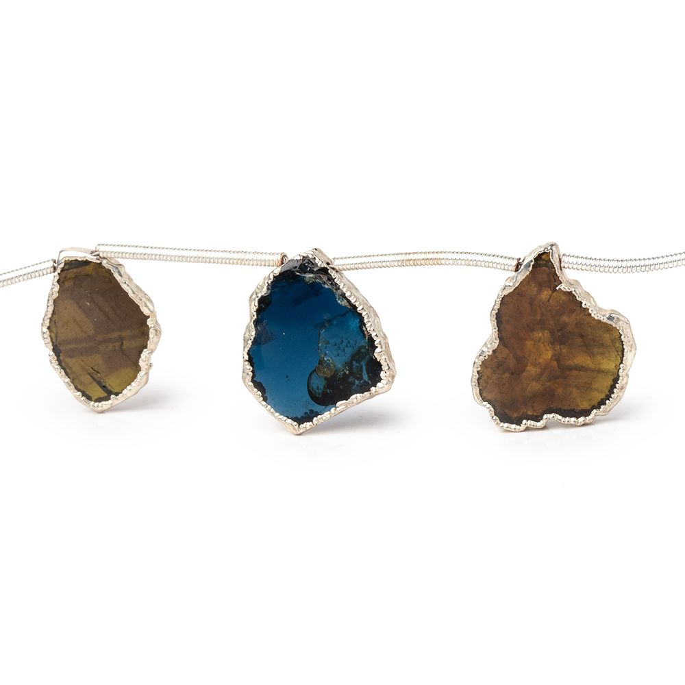 14x12-18x14mm Silver Leaf Multi Color Tourmaline Natural Crystal Slice Beads 8 pieces (ONLINE ORDER ONLY)