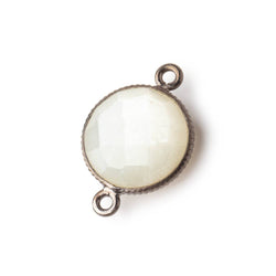 15mm Black Gold .925 Corrugated Bezel White Moonstone Coin 2 ring Connector 1 piece (ONLINE ORDER ONLY)