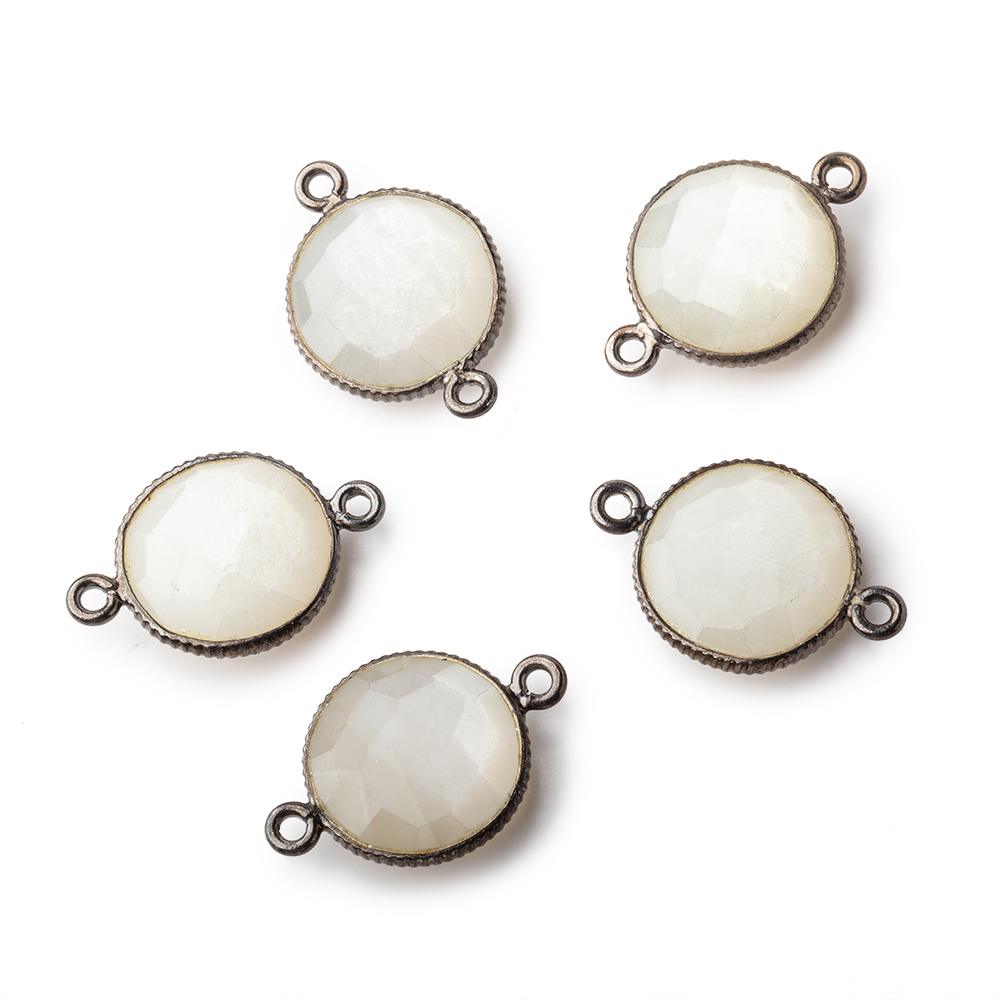 15mm Black Gold .925 Corrugated Bezel White Moonstone Coin 2 ring Connector 1 piece (ONLINE ORDER ONLY)