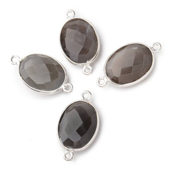 17x13mm Silver .925 Bezel Platinum Grey Moonstone Faceted Oval Connector 1 piece