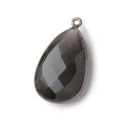 26x17mm Black Gold .925 Bezel Platinum Grey Moonstone faceted pear Pendant 1 piece